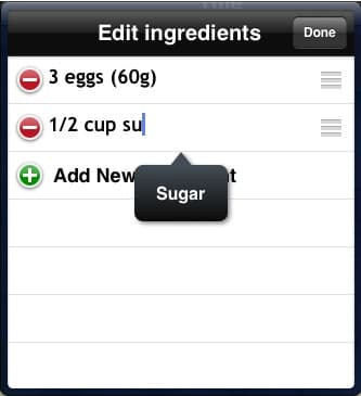 Autocomplete suggesting ingredients as you type
